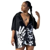 Y22TP355 European and American women's clothing 2022 Autumn New INS fashion printed POLO collar cardigan T-shirt for women Item Picture